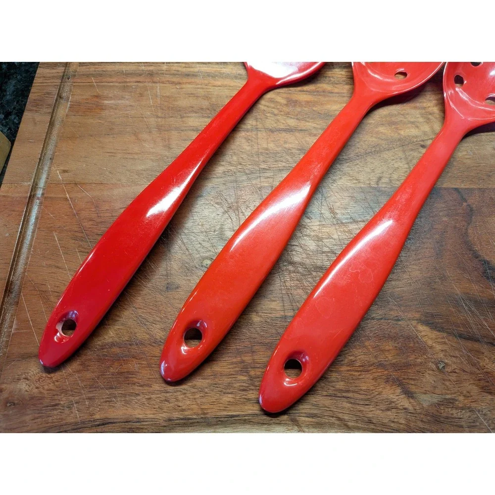 Vibrant Red Melamine Kitchen Utensil Set Slotted Spoons and Turner 3 Piece‎
